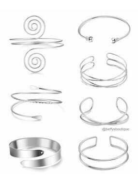 7Pc Upper Arm Cuff Bracelet Set Open Adjustable Coil Swirl Armband